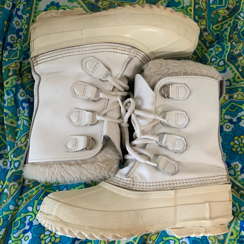 ❄️ SALE ❄️ Sorel Manitou White Leather Snow Boots - Picture 5 of 16